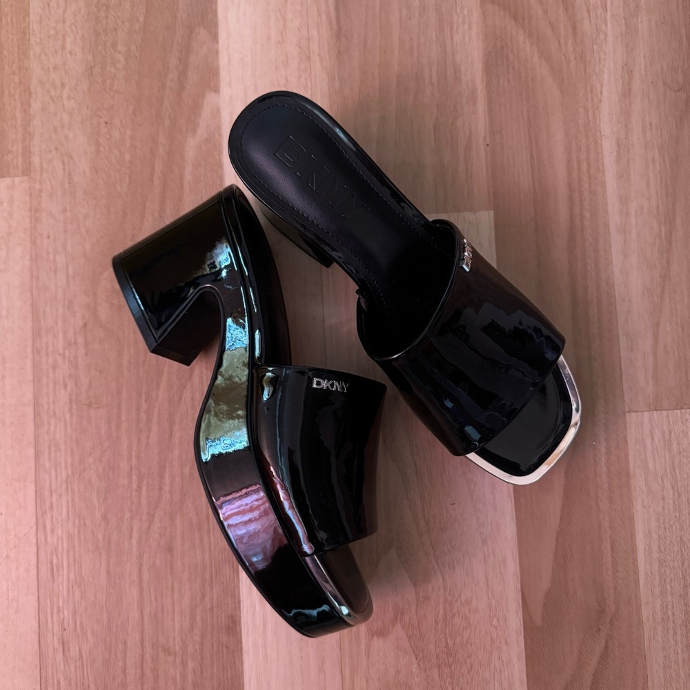 DKNY Glossy Black Mules